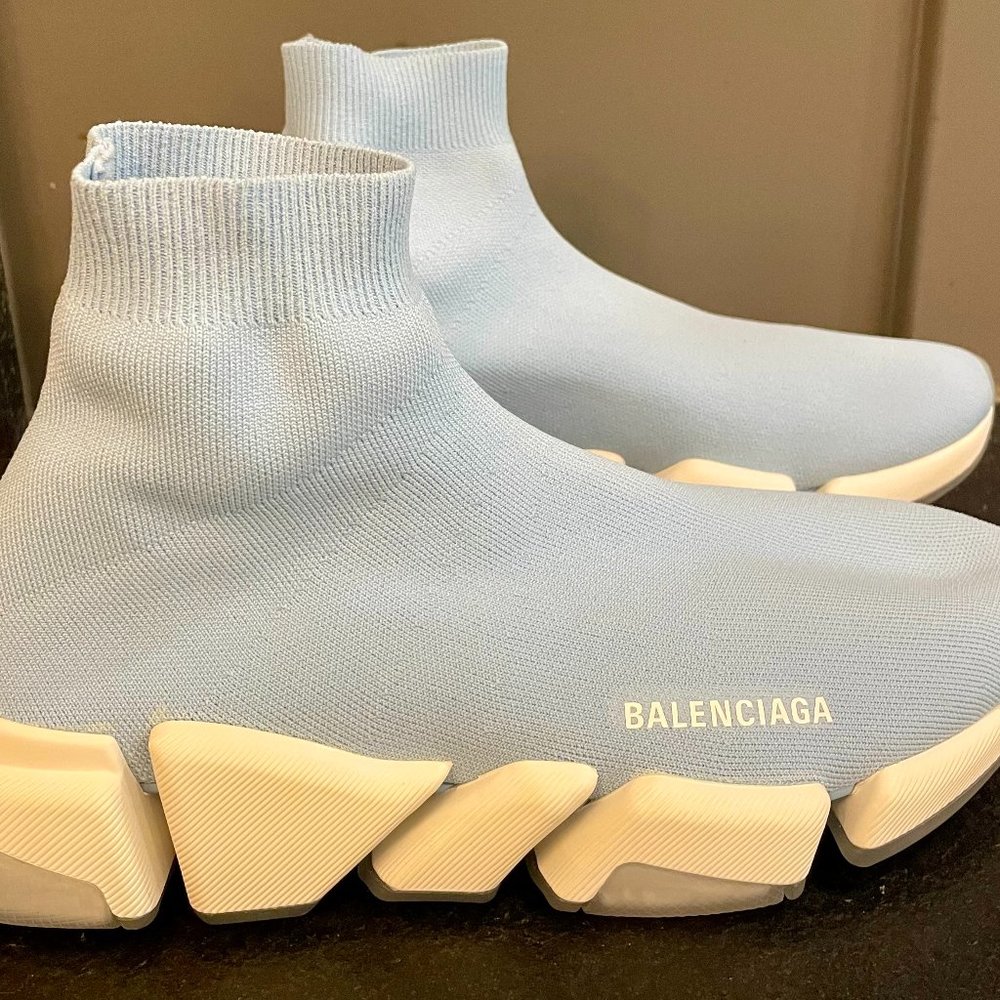 Balenciaga Men's Speed Recycled Knit in Baby Blue Size 42/9 - Brand New